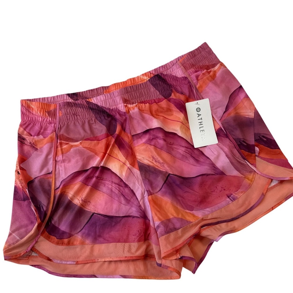 Athleta shorts 4" 2X plus Printed Mesh Racer Run Pink Orange Abstract groovy NWT